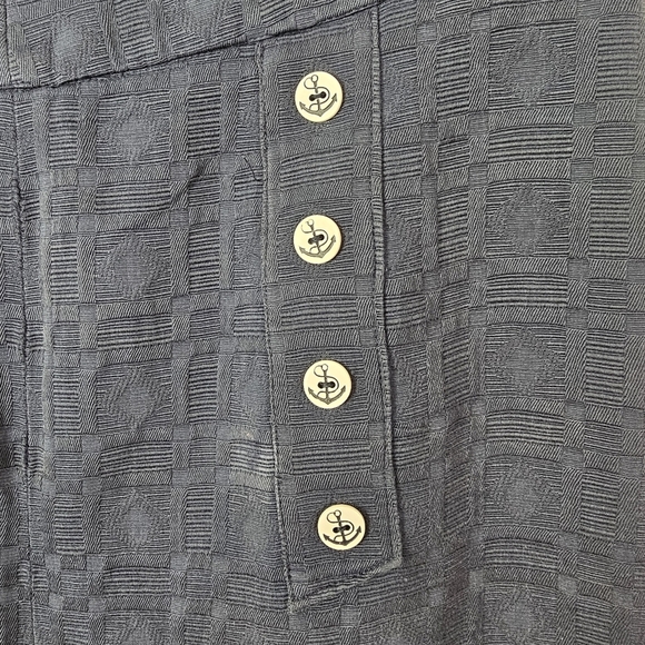 Marianne Novobatzky Textured Navy Blue High Waist Wide-Leg Pants Anchor Buttons - Picture 3 of 8